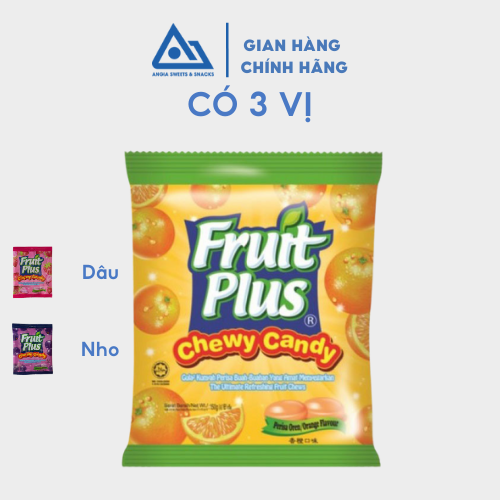 Kẹo mềm dẻo ăn vặt hương trái cây nho, cam, dâu Fruit Plus hộp 150g An Gia Sweets &amp; Snacks