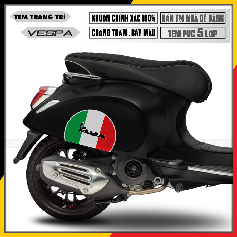 Tem Xe Vespa Sprint/Primavera/GTS/LX Cờ Italia | VP18 | Tem Rời Cho Dòng Xe Vespa, Decal PVC Chống Nước, Dễ Dán