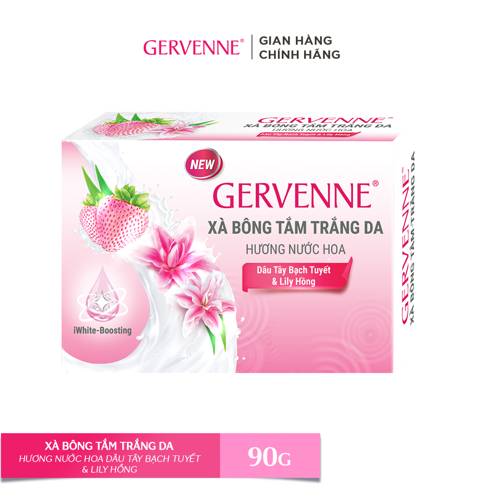 Gervenne Xà bông tắm trắng da hương nước hoa Dâu Tây Bạch Tuyết &amp; Lily Hồng 90g