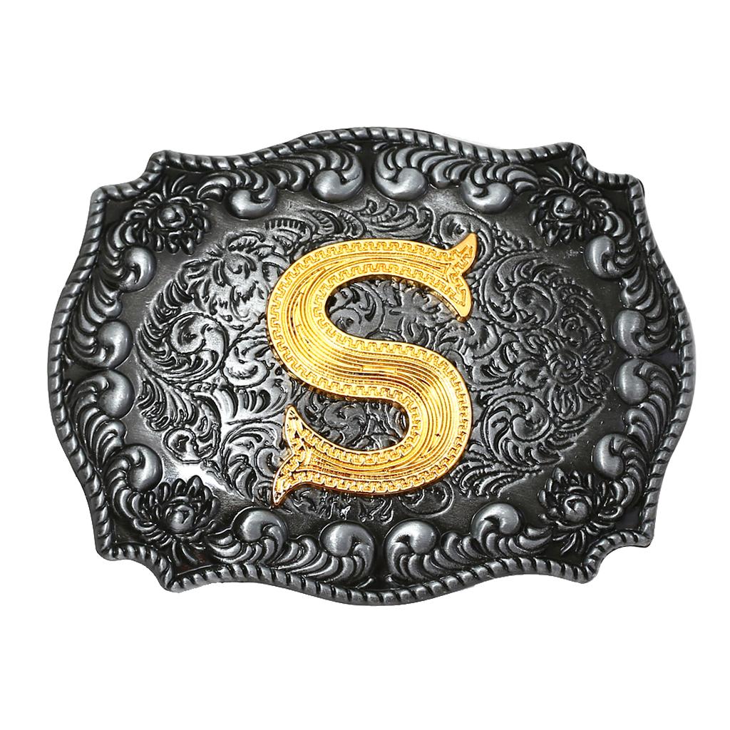 Western Cowboy Golden Initial Letter A-Z Metal Belt Buckle Men's Accessory A