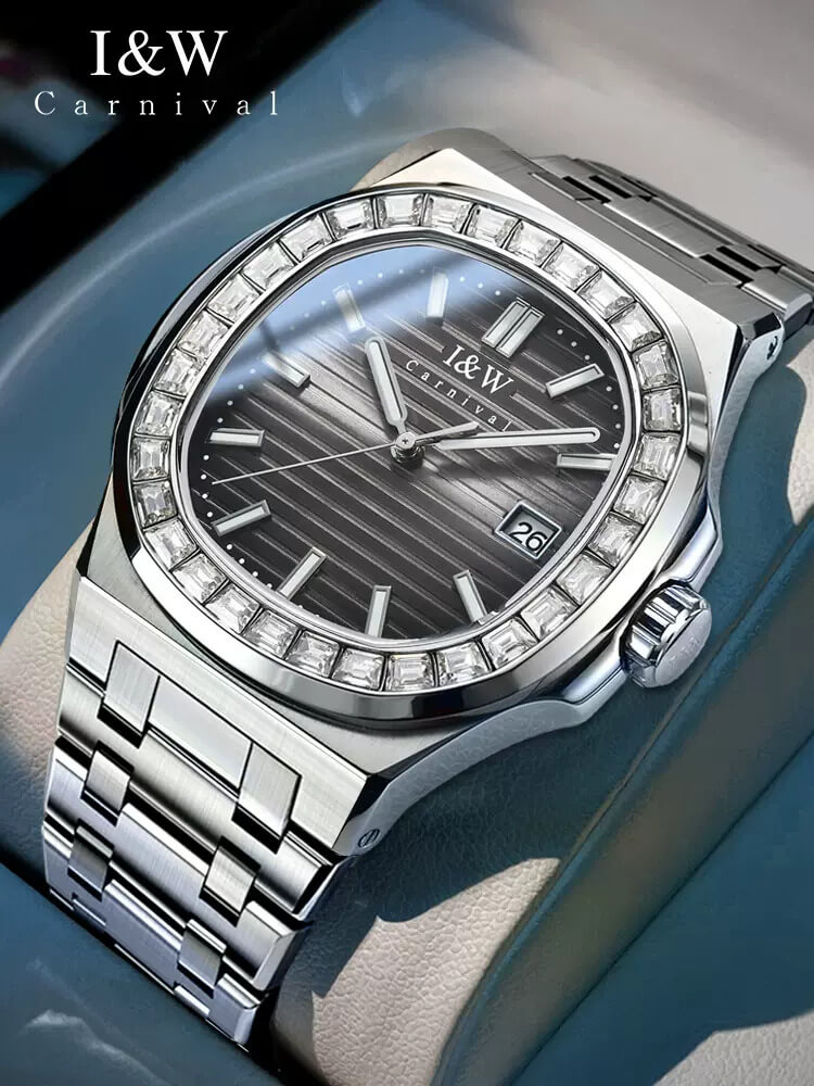 Đồng hồ nam chính hãng IW CARNIVAL IW721G-2 Kính sapphire ,chống xước ,Chống nước 50m ,Bảo hành 24 tháng,Máy cơ ,dây kim loại thép không gỉ 316L, mặt xanh thiết kế đơn giản dễ đeo