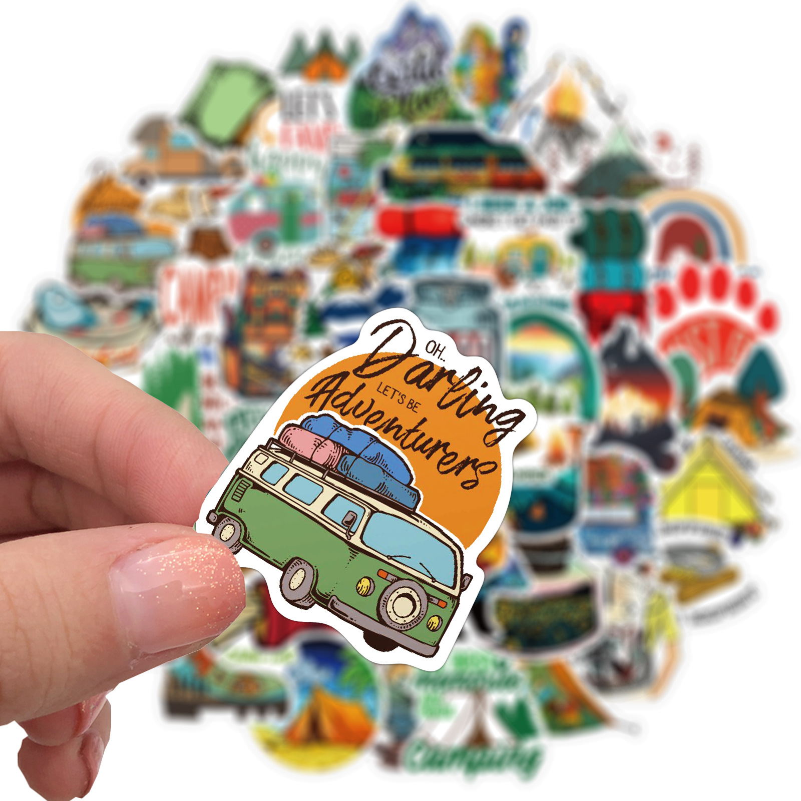 Set 50 Stiker dán trang trí chủ đề camping