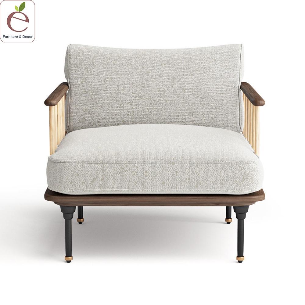 Sofa Kalma Đơn - Sofa gỗ dạng nan tự nhiên, bọc vải, nỉ, da, màu tùy chọn. Hàng gia công tỉ mỉ.