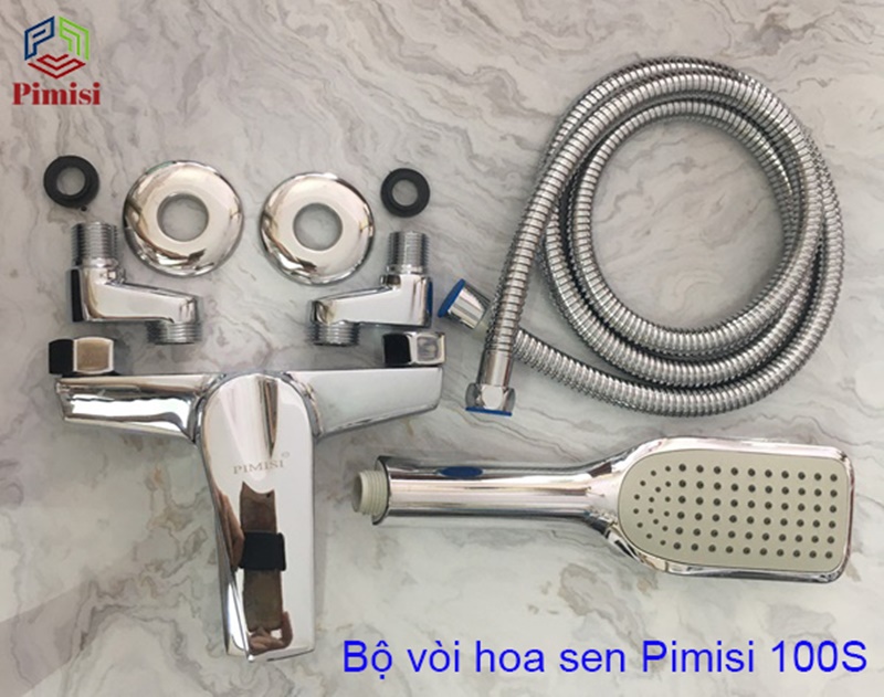 Vòi hoa sen tắm nóng lạnh Pimisi P-100S đồng mạ Crom đầy đủ phụ kiện | Hàng chính hãng