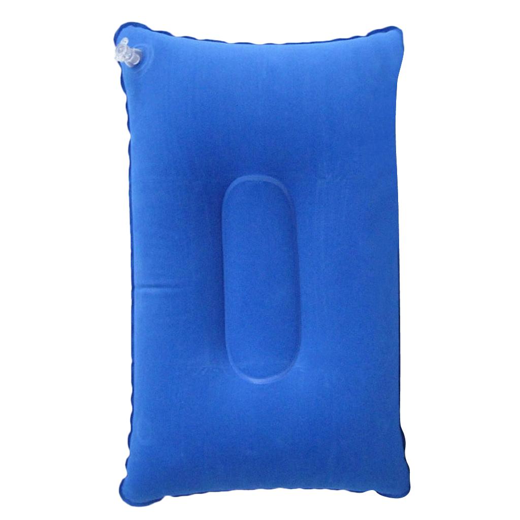 2xInflatable Pillow Travel Air Cushion Camping Car Beach Head Rest Support 43x27cm Blue