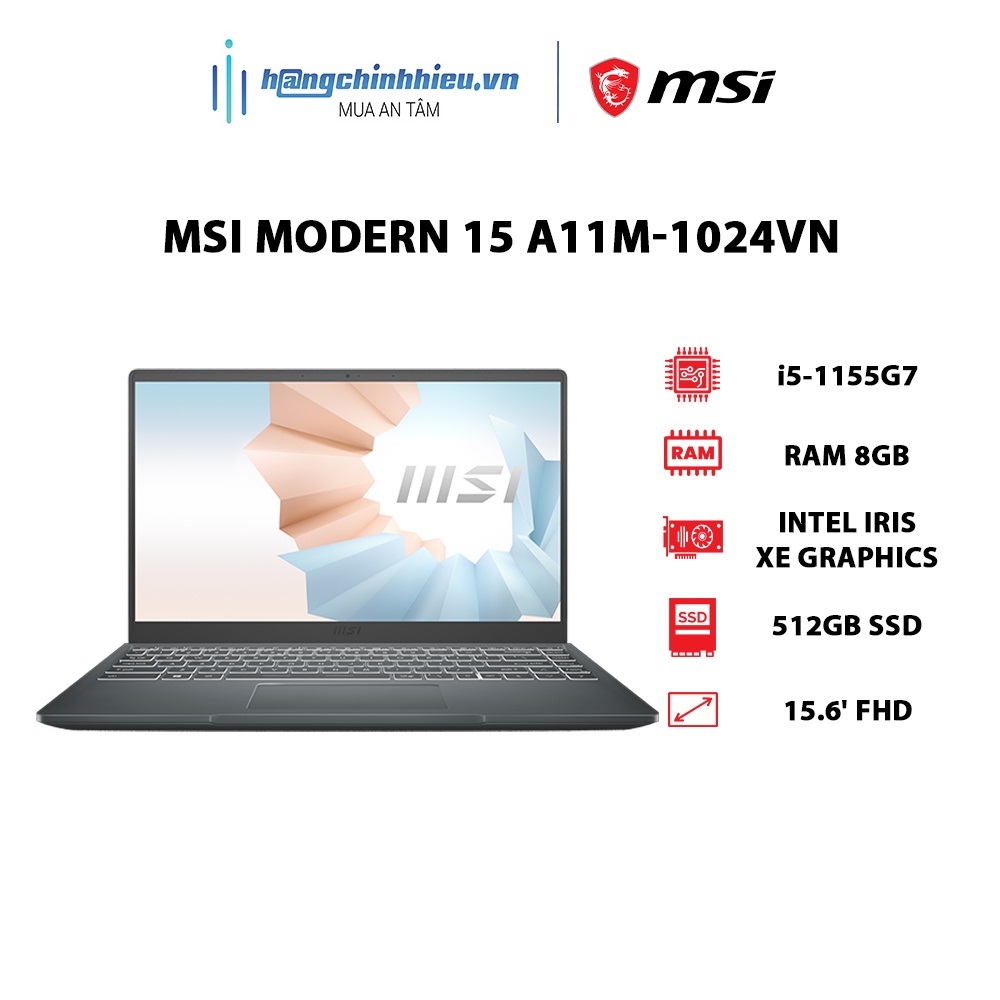 Laptop MSI Modern 15 A11MU-1024VN i5-1155G7 | 8GB | 512GB| 15.6' FHD | Win 10 Hàng chính hãng