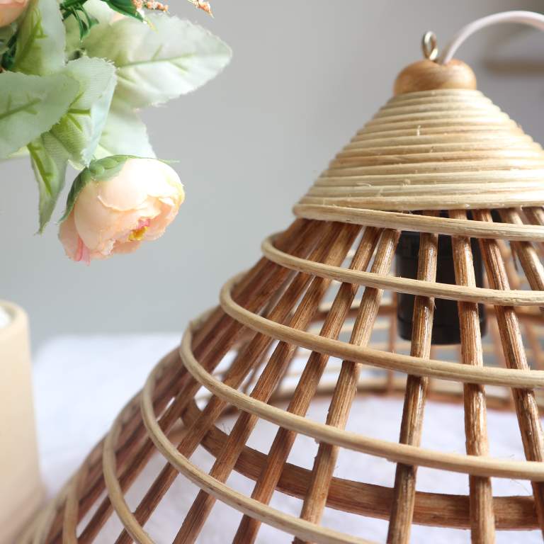 Đèn Ngủ Thiên Nhiên Trang Trí Hình Nón- Chất Liệu Mây Đan Handmade 100% - Không Hại Sức Khỏe- Thẩm Mỹ Cao