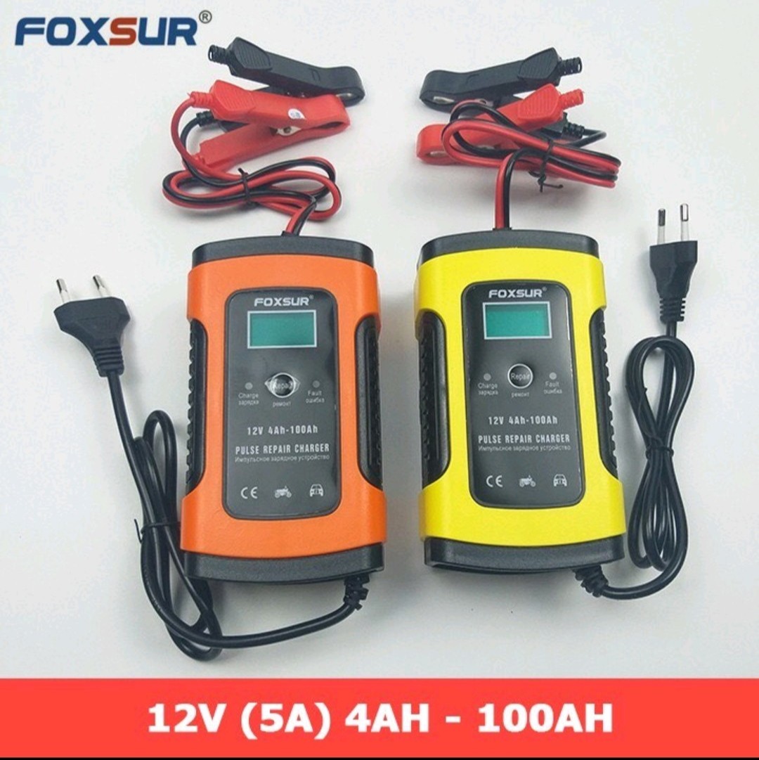 Sạc bình ắc quy ô tô xe máy 12V 4Ah - 100Ah FOXSUR tự ngắt khi đầy chức năng bảo dưỡng phục hồi ắc quy bằng khử sunfat 4