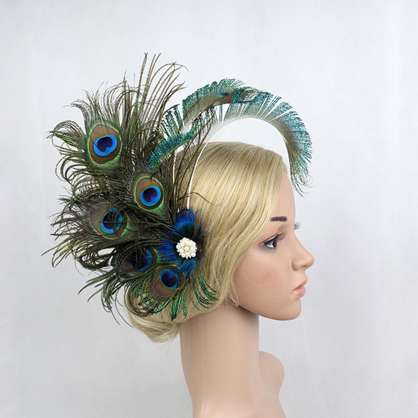 2X 1920s  Feather Headband Women 20s Accessories Bridal Headpiece  Beige