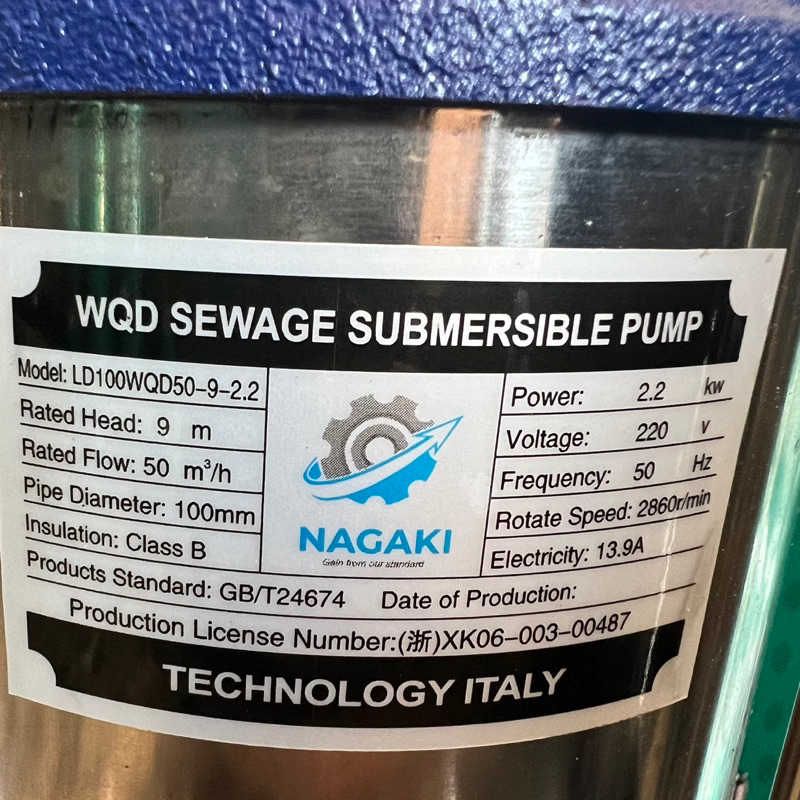 Máy bơm chìm nước thải 2.2Kw (3HP) Thân INOX 304 NAGAKI Bảo hành 1 năm, Máy bơm nước chìm, Máy Bơm tõm