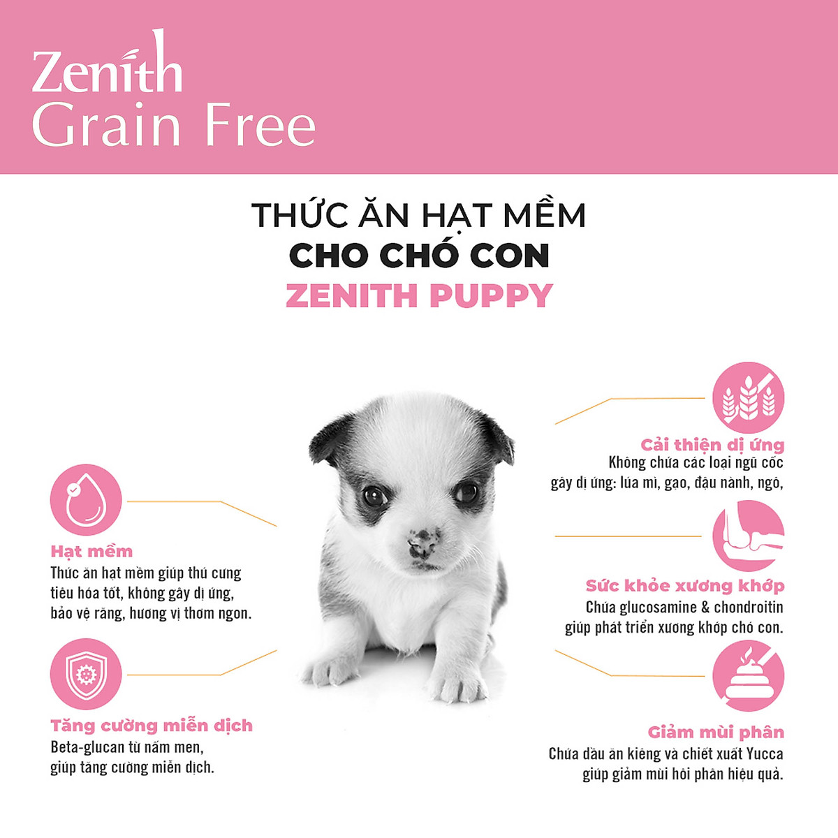 Thức ăn hạt mềm cho chó con không ngũ cốc hỗ trợ miễn dịch phát triển xương khớp chắc khoẻ Zenith Puppy