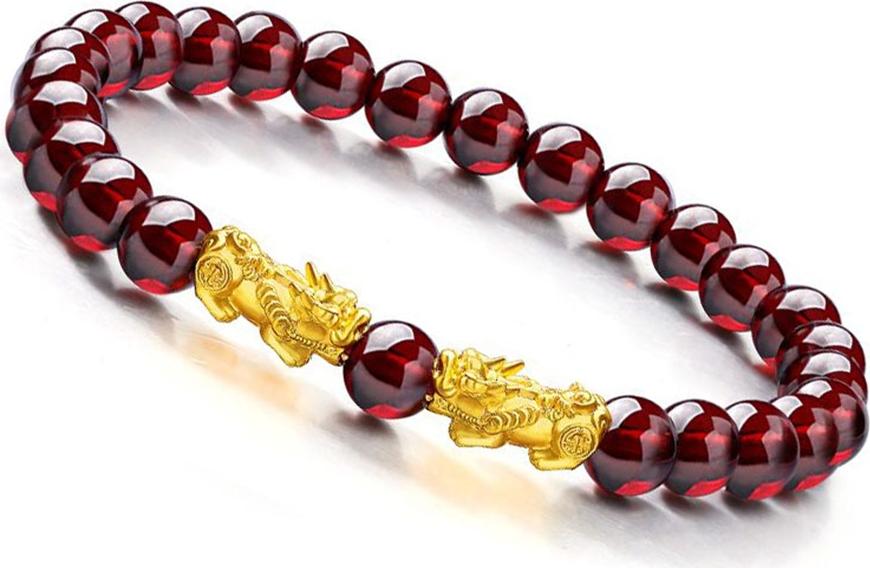 Vòng Tay Tỳ Hưu Đá Hồng Thạch Lựu Garnet Tự Nhiên