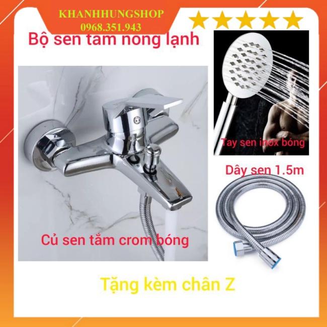 Củ sen tắm nóng lạnh kèm tay sen inox bóng kiểu tròn