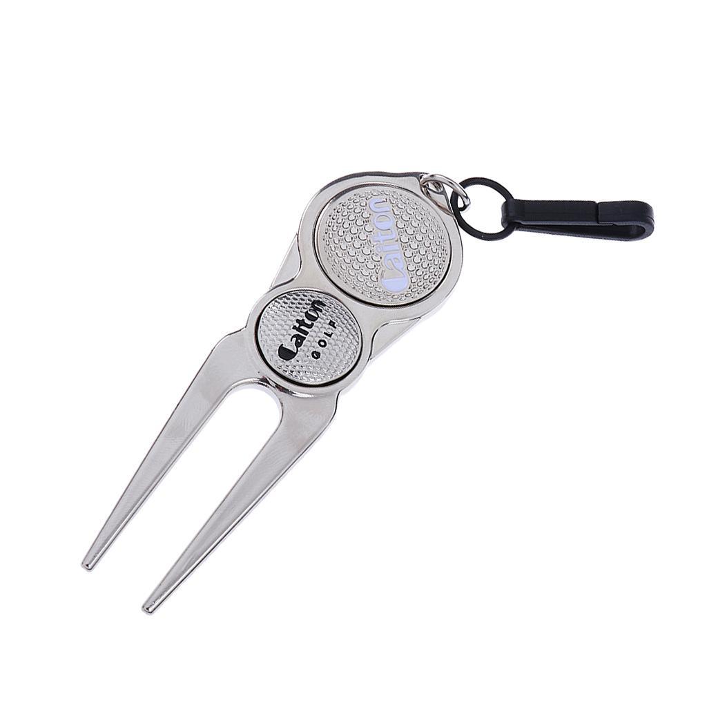 2 Pieces Sturdy Clip-on Golf Divot Tool Repair Tool with Magnetic Ball Marker Golf Accessories