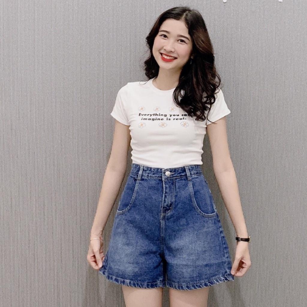 Quần short Jean lưng cao, quần bò ống rộng có bigsize tới70kg (JN)