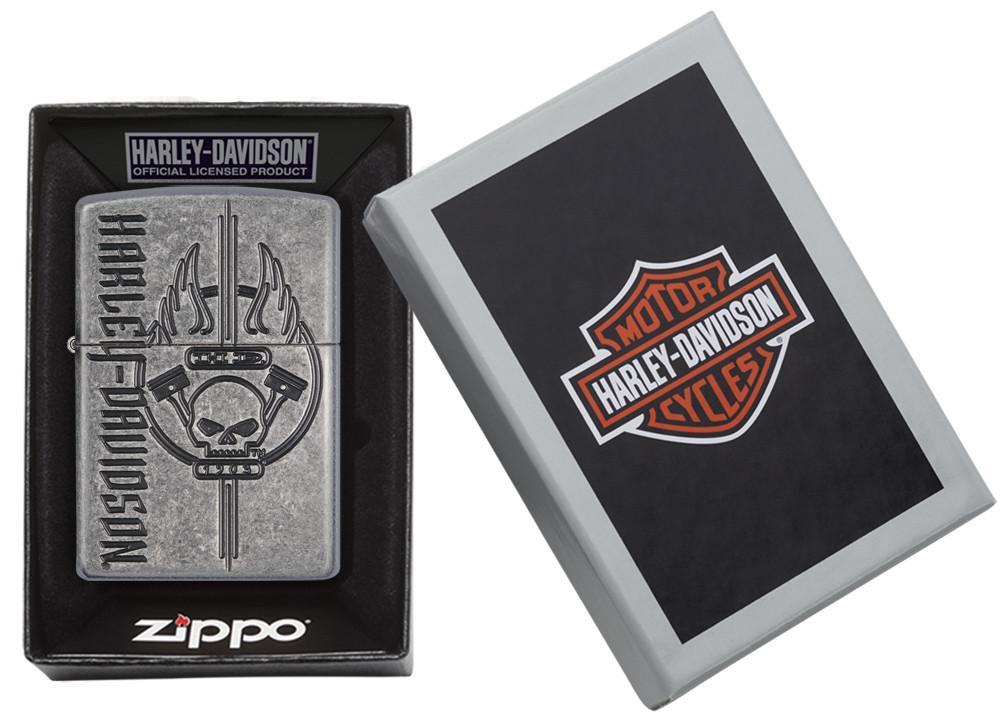 Bật Lửa Zippo Armor Harley Davidson Skull Antique Silver Plate