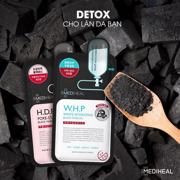 Combo 10 Mặt nạ Than hoạt tính Dưỡng Trắng Da Mediheal W.H.P White Hydrating Charcoal-Mineral Mask 25ml x10