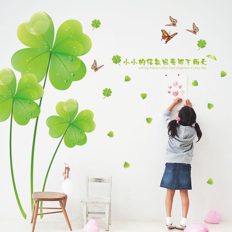 DECAL DÁN TƯỜNG HOA 4 LÁ XANH