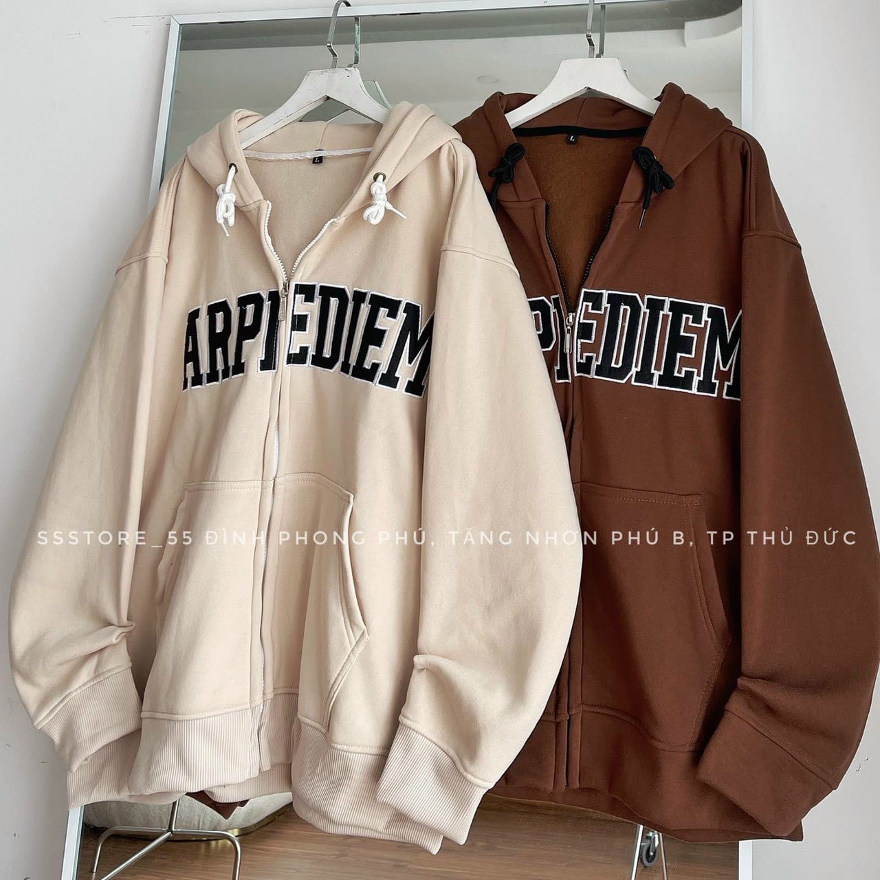 Áo Hoodie Zip APIDIEM 2 màu nâu choco và kem Thêu chữ form rộng Unisex, Áo khoác nỉ ARPEDIEM ( ảnh thật tại shop), Áo Khoác nỉ ARPI 2 màu Tan_Nâu form rộng unisex nam nữ, ÁO KHOÁC NỈ MŨ 2 LỚP CHỮ ARPE - - mẫu hot 2023