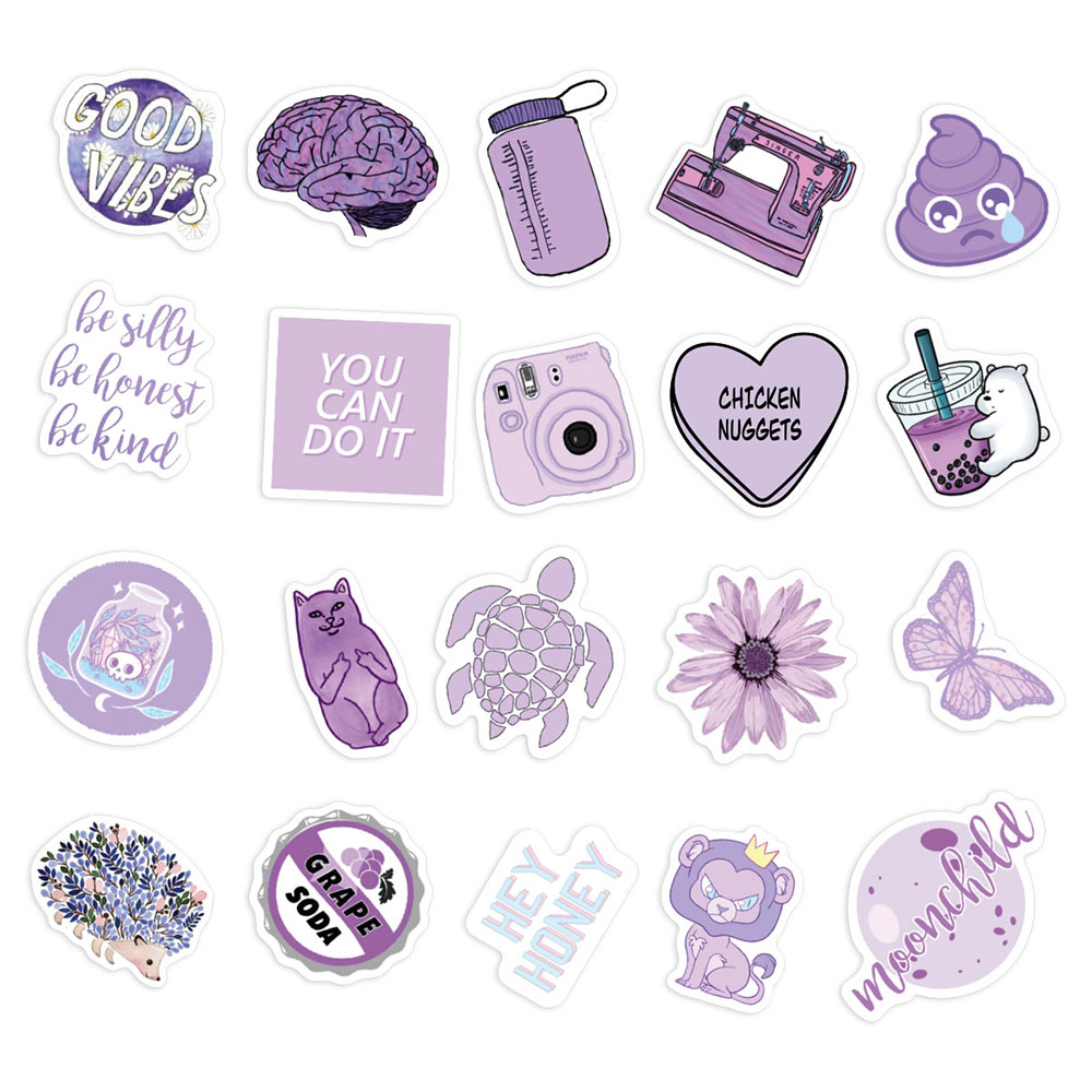 Sticker Tím Pastel Hình Dán Màu Purple Nhạt Decal Trang Trí Chống Nước Chất Lượng Cao