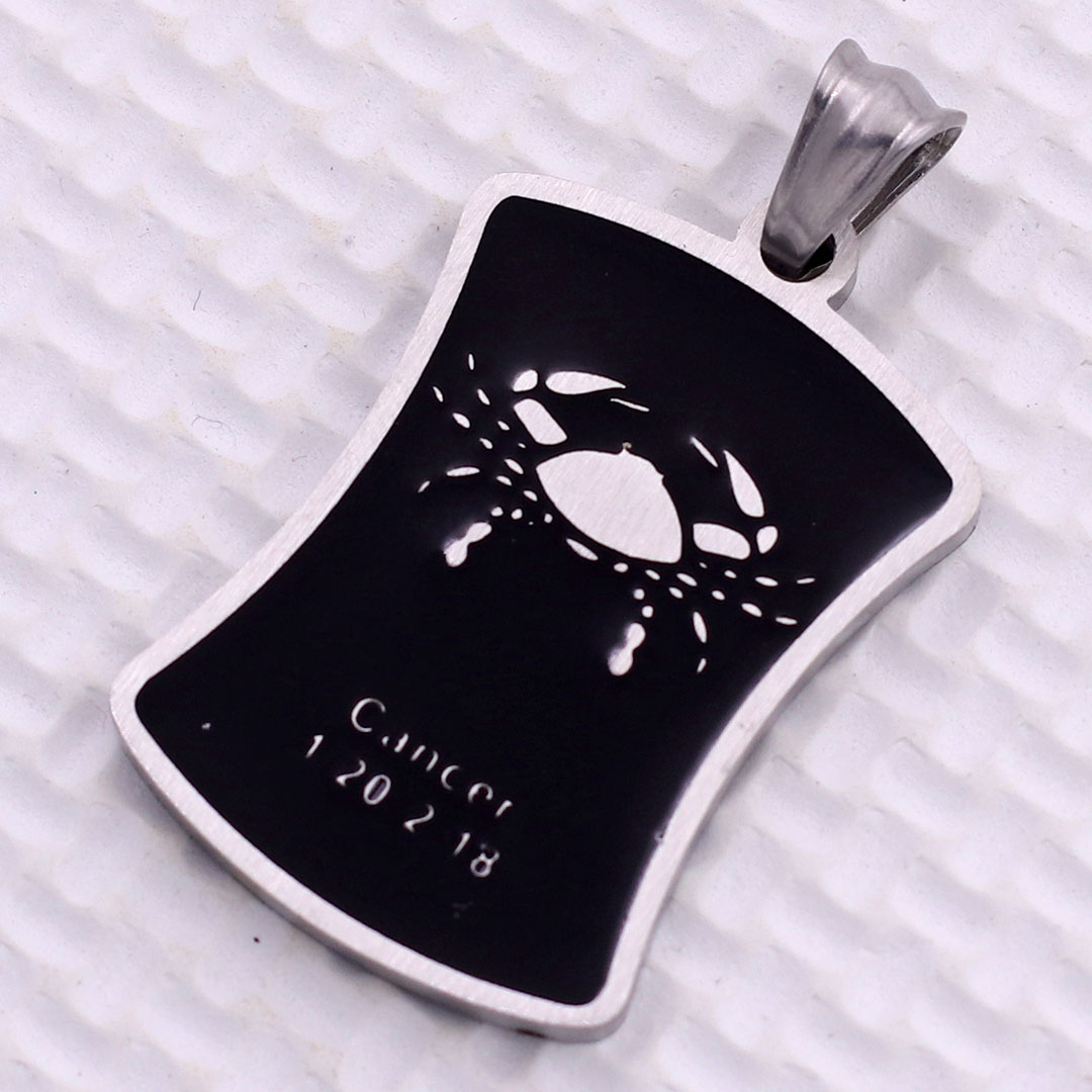 Mặt dây chuyền cung Cự Giải - Cancer inox trắng kèm vòng cổ dây cao su đen + móc inox trắng, Cung hoàng đạo