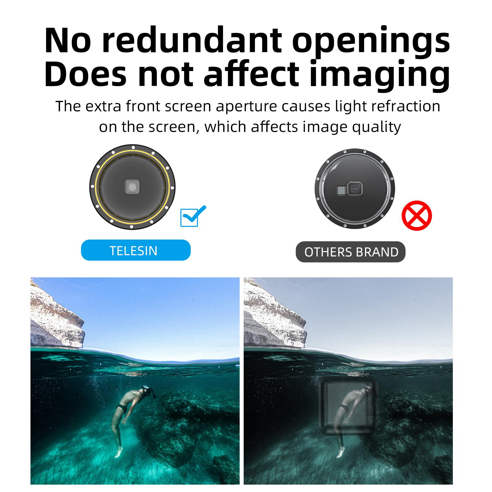 TELESIN Dome Port Lặn Vỏ Chống Nước 30M Lặn Ống Thở Cho GoPro Hero 11 10 9 Black Hero 8 7 6 Camera Kích Hoạt Mái Vòm Bao Ống Kính