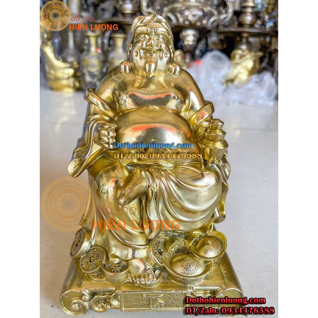 Bộ Tượng Thần Tài - Thổ Địa Màu Vàng Trơn Bằng Đồng Nguyên Chất cao 19cm