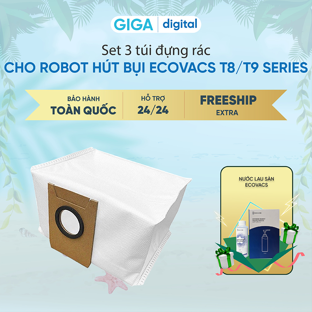 Túi Đựng Rác Cho Robot Hút Bụi Ecovacs T8/ T9 Series - Chứa bụi bẩn Lên Đến 30 Ngày - Tặng nước lau sàn - Hàng Chính Hãng