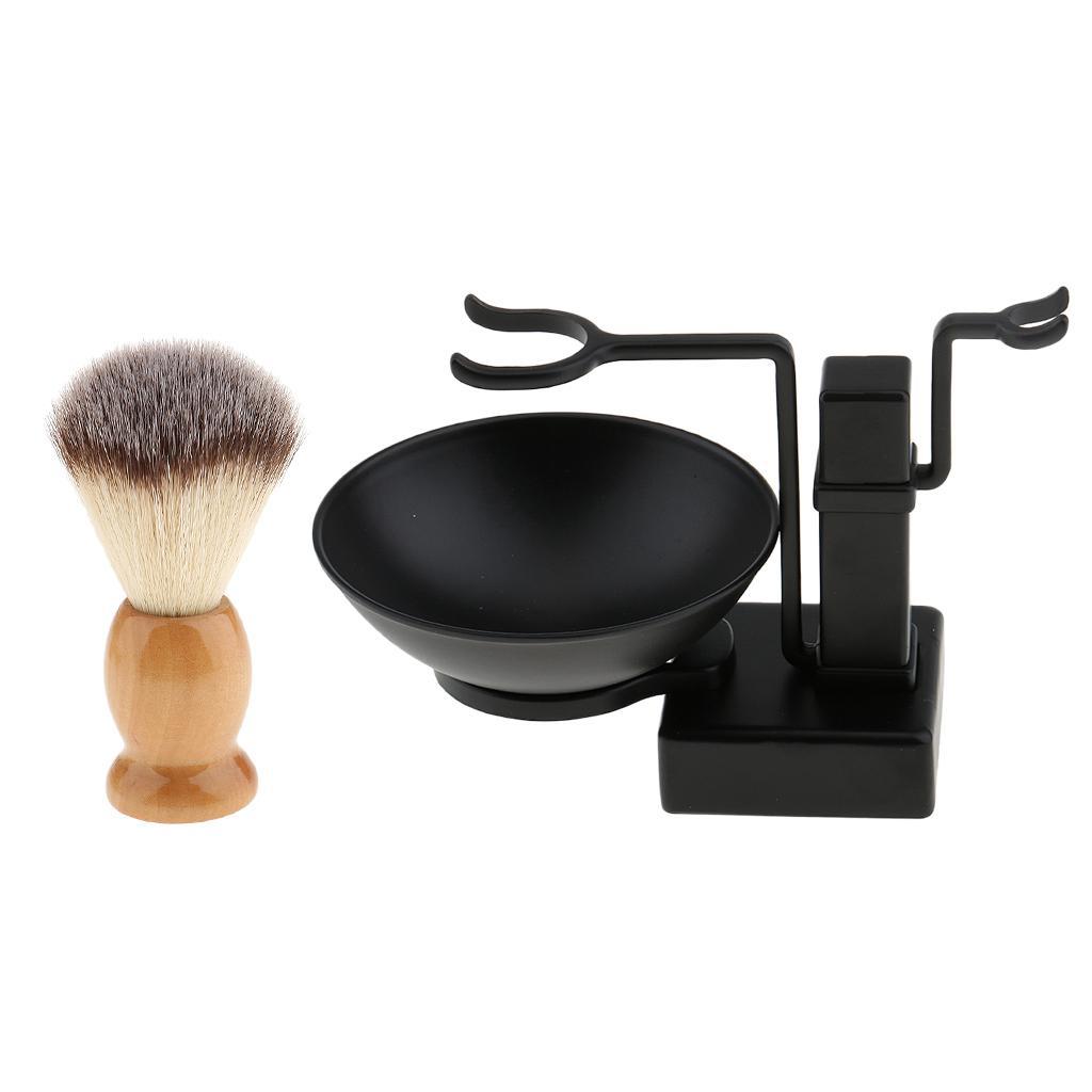 Travel Bathroom Men Shaving Bowl Mug Cup Stand Holder W/ Wood Brush Kit Set