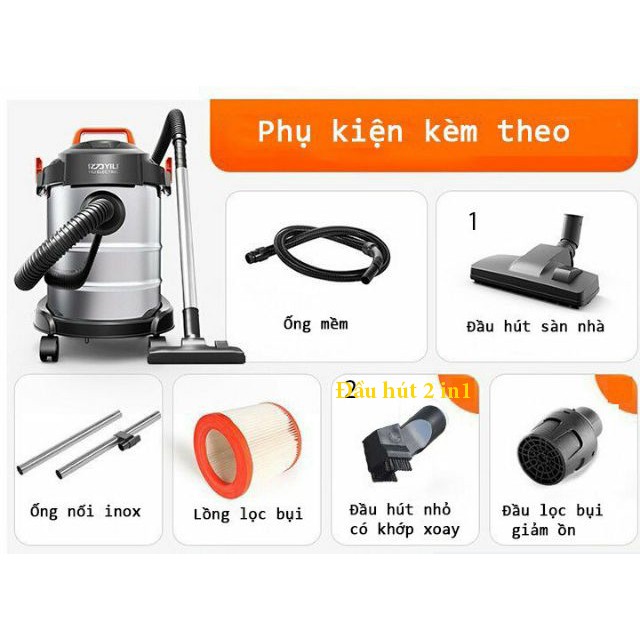 Máy hút bụi công nghiệp , Máy hút bụi gia đinh 12 Lít, Công suất 1200W, Hút và Thổi, hút khô hút nước
