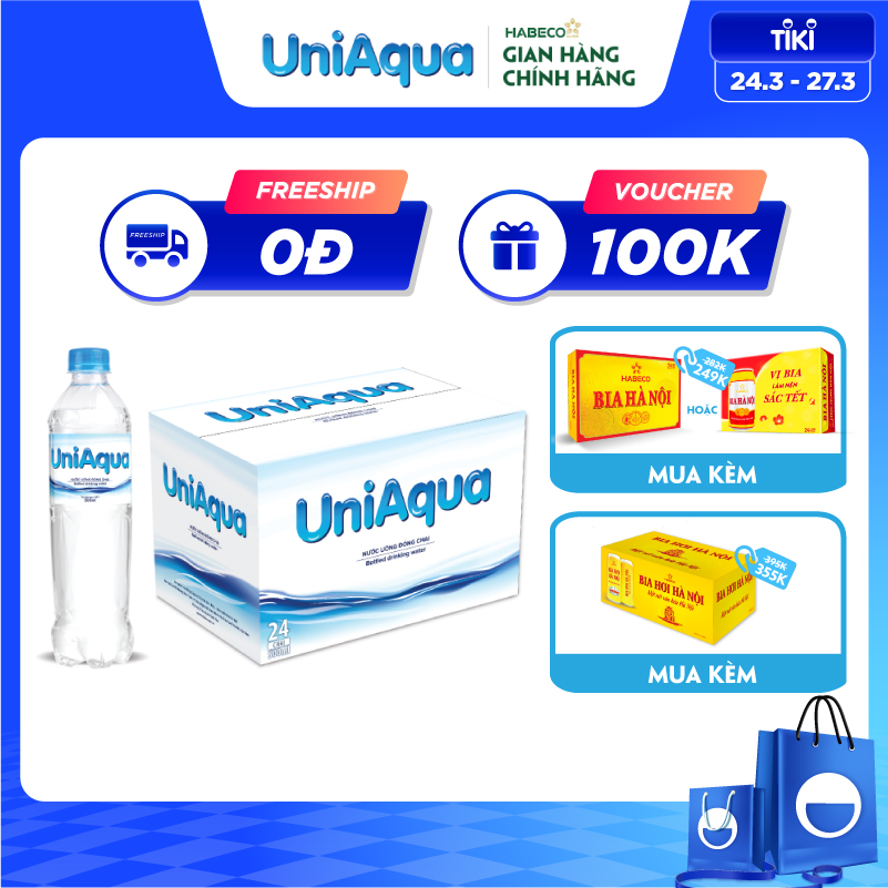 Nước uống đóng chai UniAqua - Thùng 24 chai 500ml