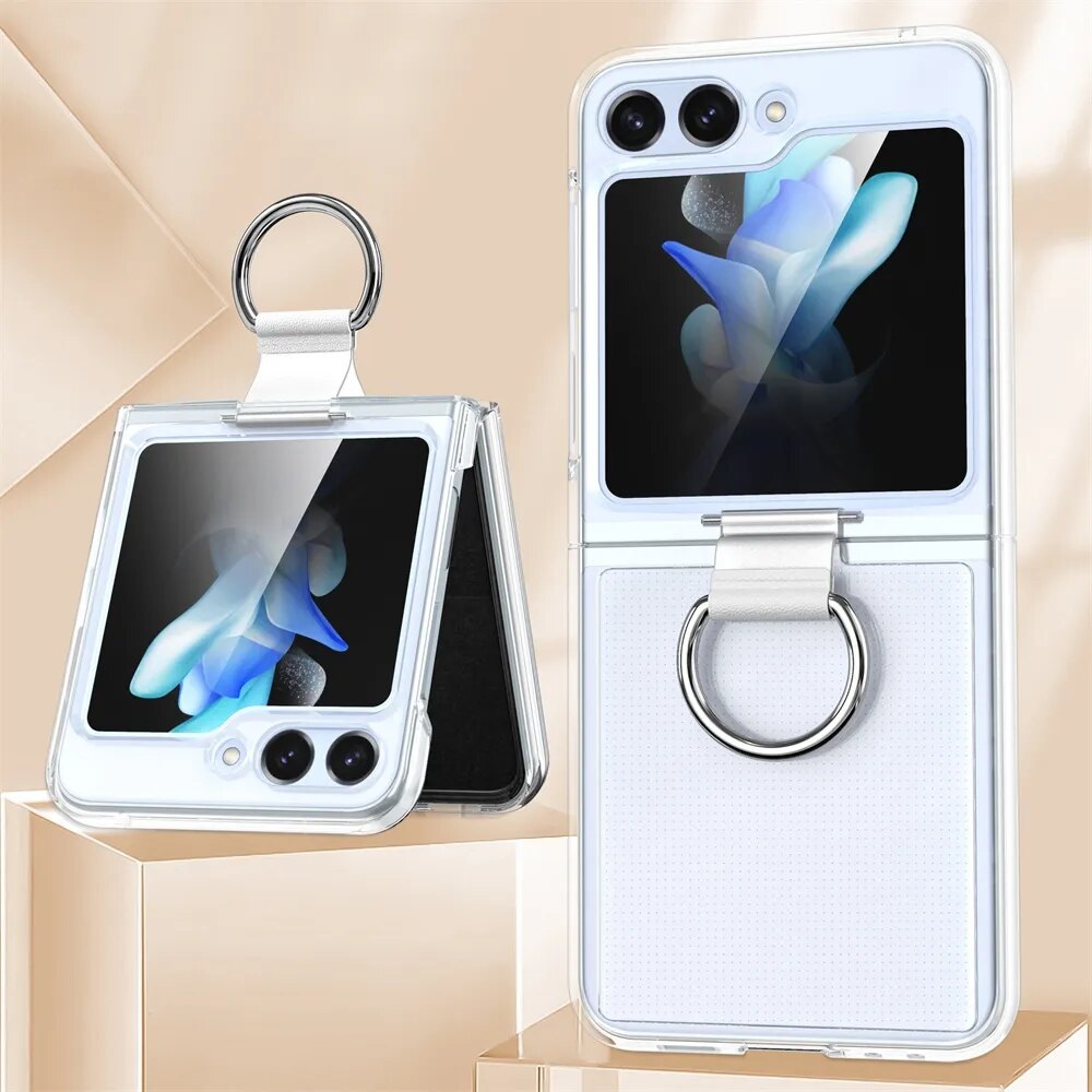 Ốp lưng chống sốc trong suốt kèm iring cho Samsung Galaxy Z Flip 5 hiệu Likgus Cover Ring (chất liệu cao cấp, thiết kế iring chống rơi rớt) - hàng nhập khẩu