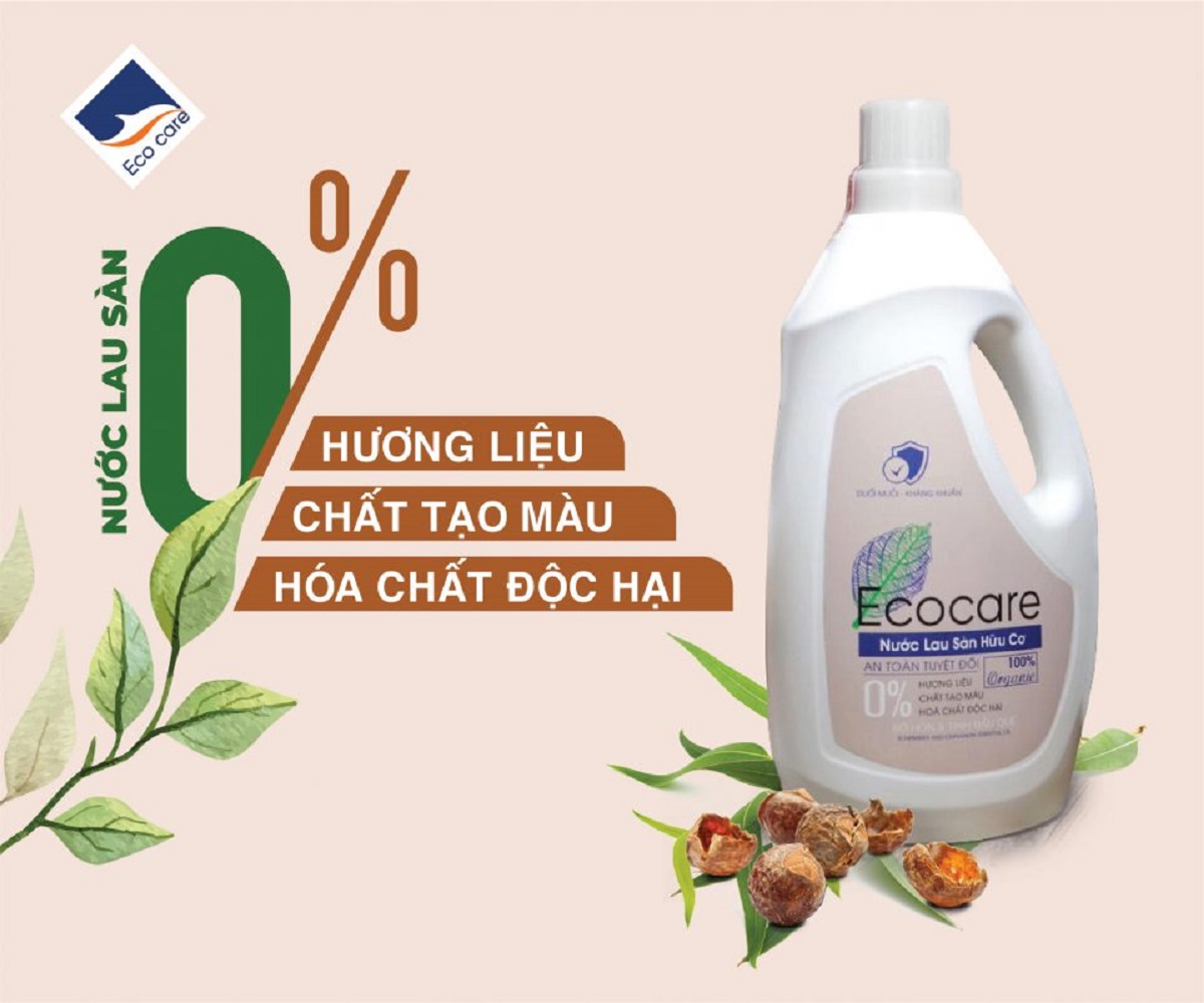 Nước Lau Sàn Hữu Cơ Bồ Hòn Ecocare - 100% thực vật, tinh dầu khử mùi, đuổi muỗi, chống trượt, kháng khuẩn - Chai 2000ml