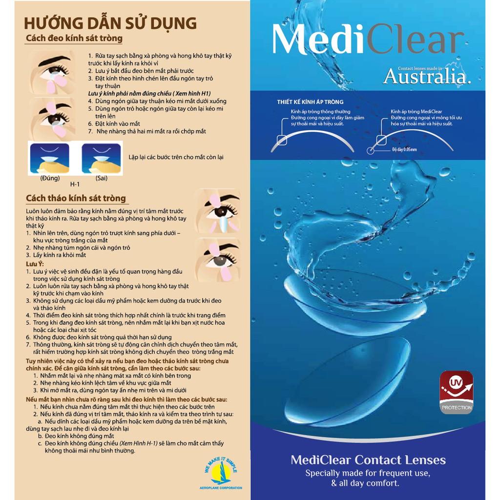 Kính áp tròng Mediclear siêu mềm mỏng 0.05mm (xx: Australia ) + nước ngâm Vison Plus (xx: Hàn)