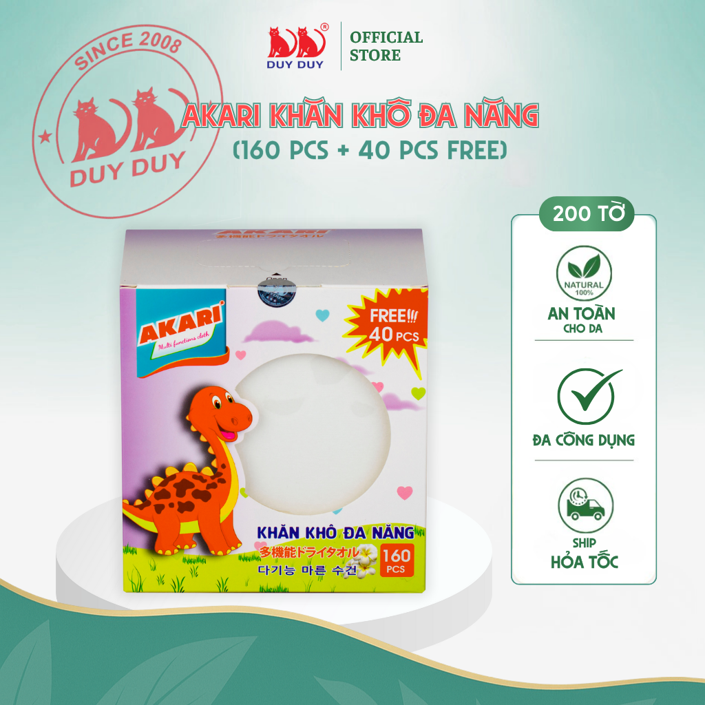 Combo 10 Gói Khăn khô đa năng Akari vải sợi tự nhiên 200 tờ (13.5x20cm) dạng rút thấm hút vượt trội