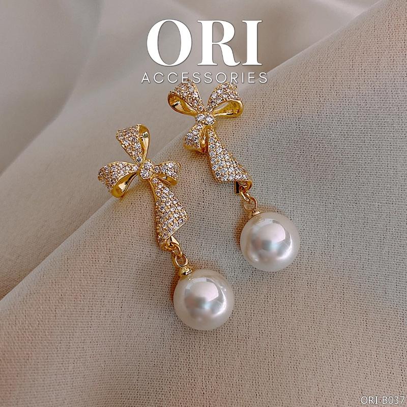 Khuyên tai nữ hình nơ đính đá Amity thời trang ORI ACCESSORIES B037