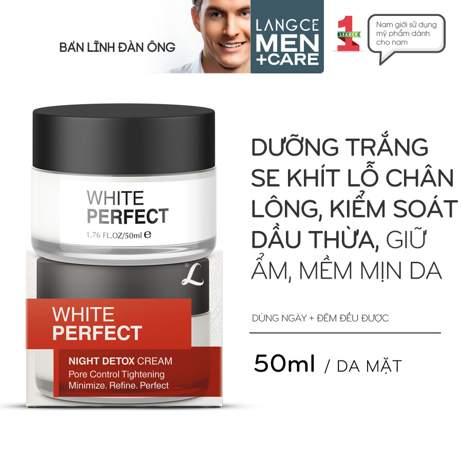 Collagen White Perfect Dưỡng Trắng Thanh Lọc Độc Tố, Se Khít Chân Lông 50ml cho Nam TẶNG Gel Vệ Sinh Vùng Kín Nam 100ml LANGCE