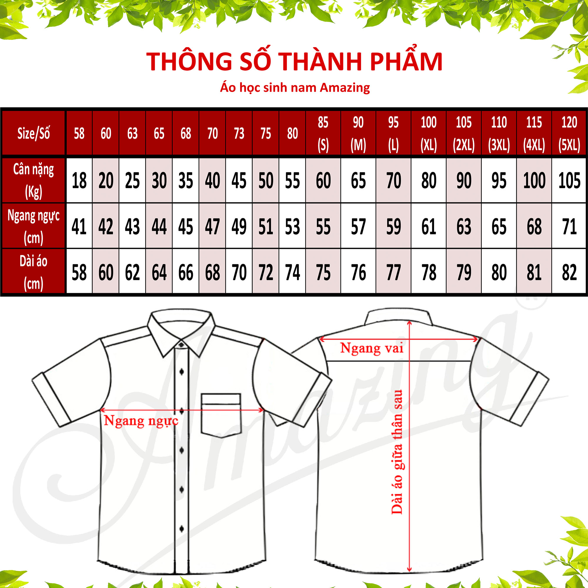 Áo sơ mi trắng tay dài, đồng phục học sinh nam, chất vải KT Silk mềm mại, size từ 20-95kg