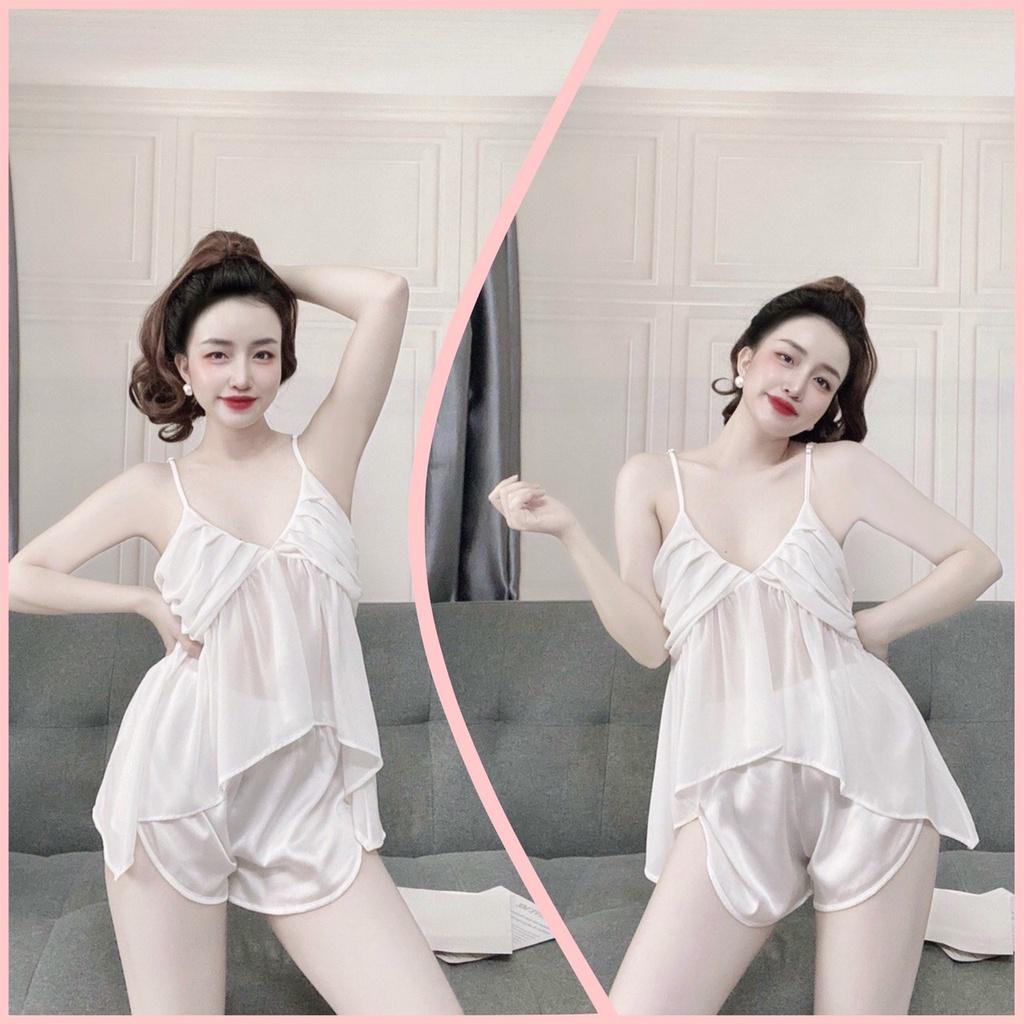 Sét Hot Sét đồ ngủ tầng voan chifon siêu dễ thương sét đồ bộ mặc nhà xinh xinh sexy free size 58kg