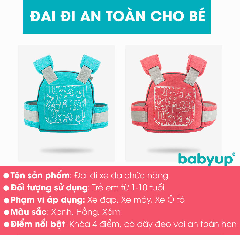 Đai đi xe máy cho bé phản quang, thoáng khí sử dụng khóa 2 cấp bền chắc, chống bui bẩn