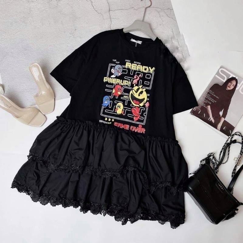 Váy babydoll chữ phối Lụa ren, váy babydoll tầng