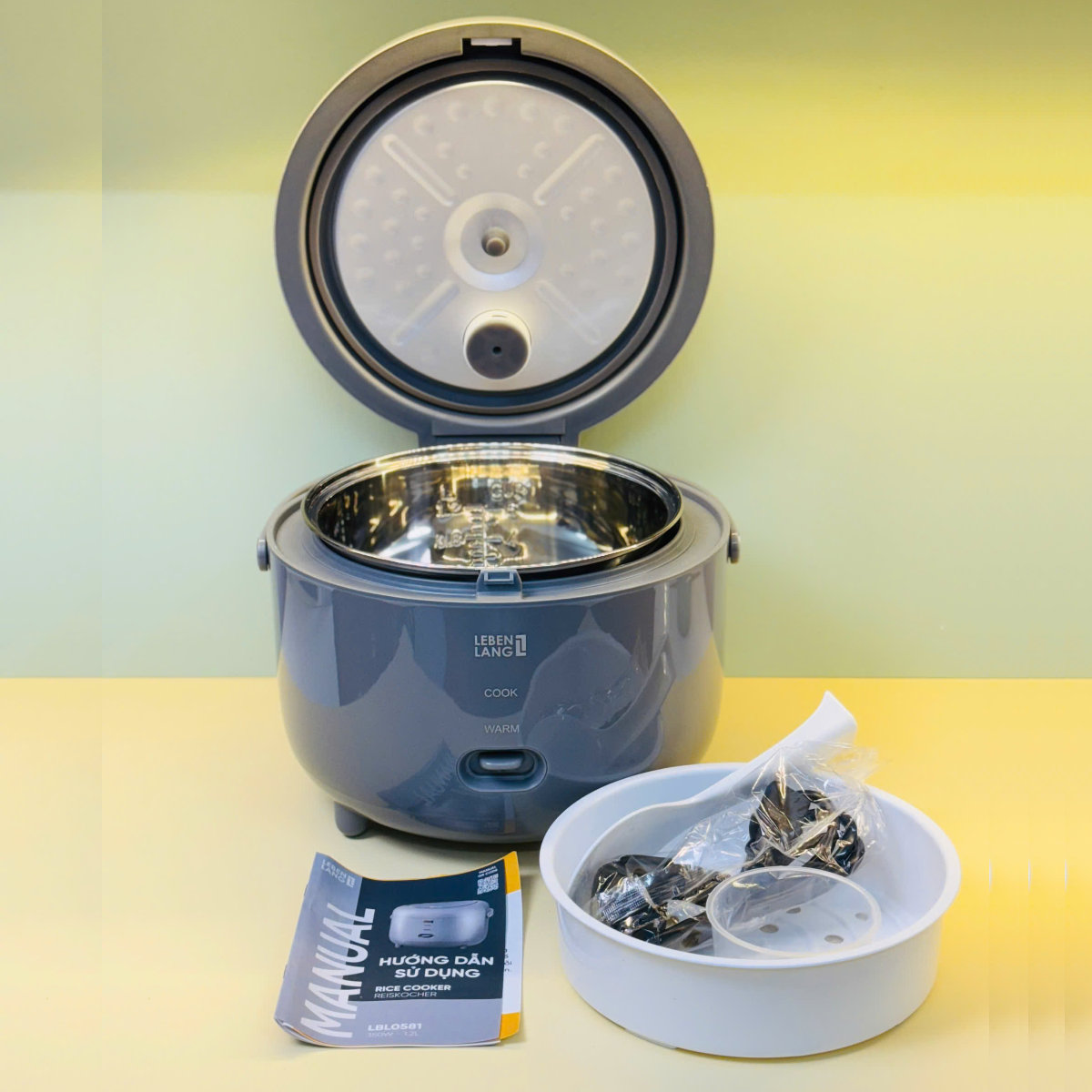 Nồi cơm điện Lê Bên Làng LBL0581, dung tích 1.2L, công suất 350W, thiết kế hiện đại, bảo hành 2 năm - hàng chính hãng