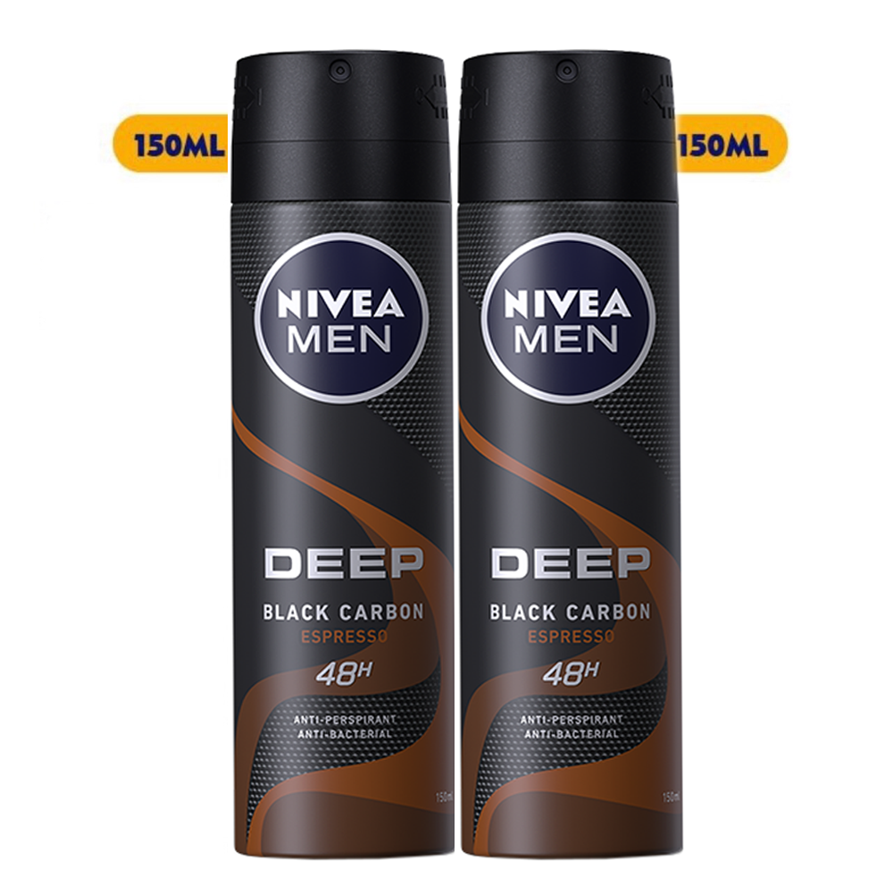 Bộ đôi Xịt Ngăn Mùi Nivea Men Deep Than Đen Hương Espresso (150ml x2)