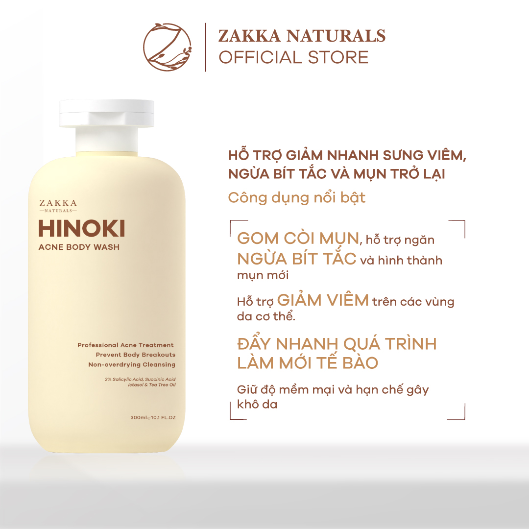 Sữa Tắm Hỗ Trợ Giảm Mụn Hinoki Body Wash Zakka Naturals 300ml