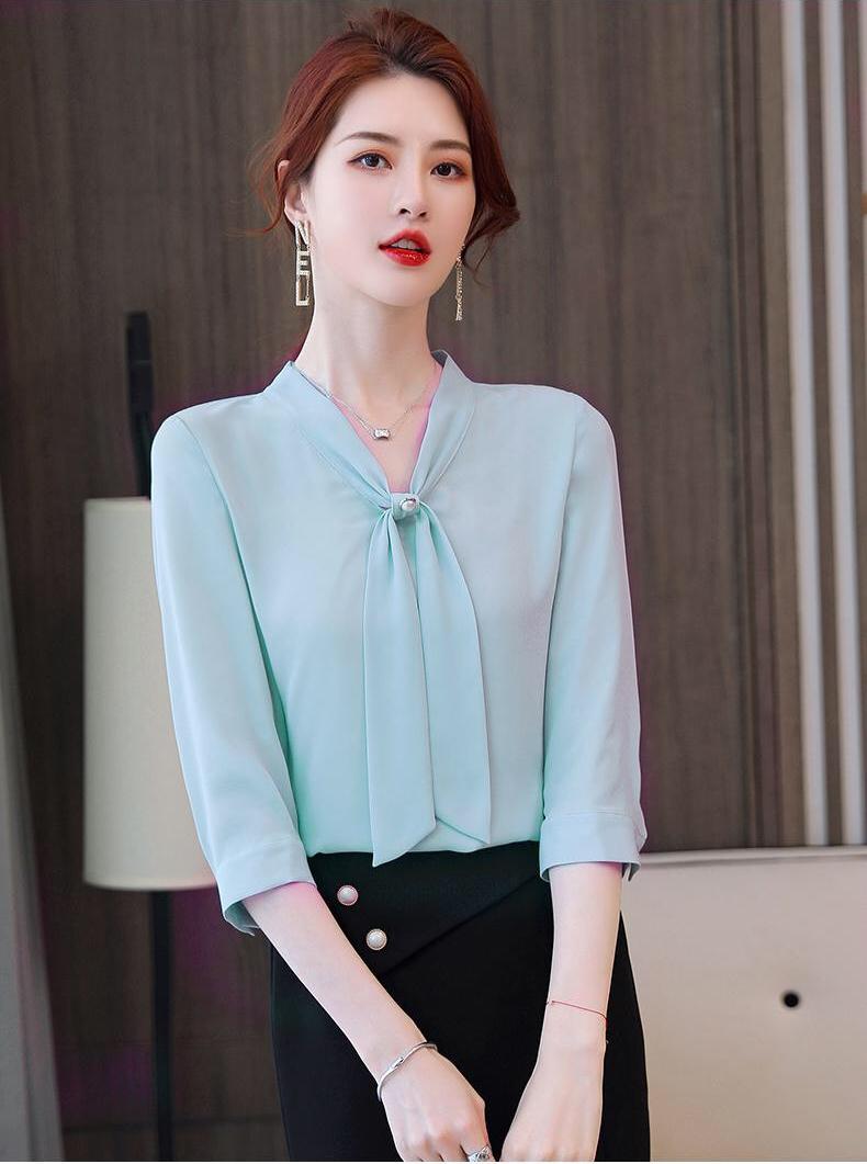 Áo sơ mi cổ phối nơ