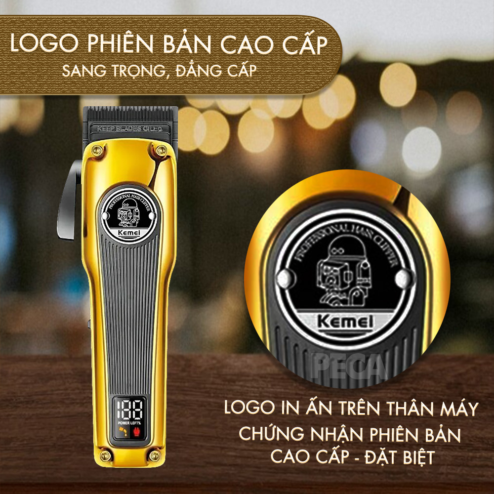 Tông đơ chấn viền chuyên nghiệp Kemei KM-1855 lưỡi mạ carbon DLC cao cấp, động cơ không chổi than, công suất mạnh 8W không nóng hoạt động hiệu quả - Hàng chính hãng