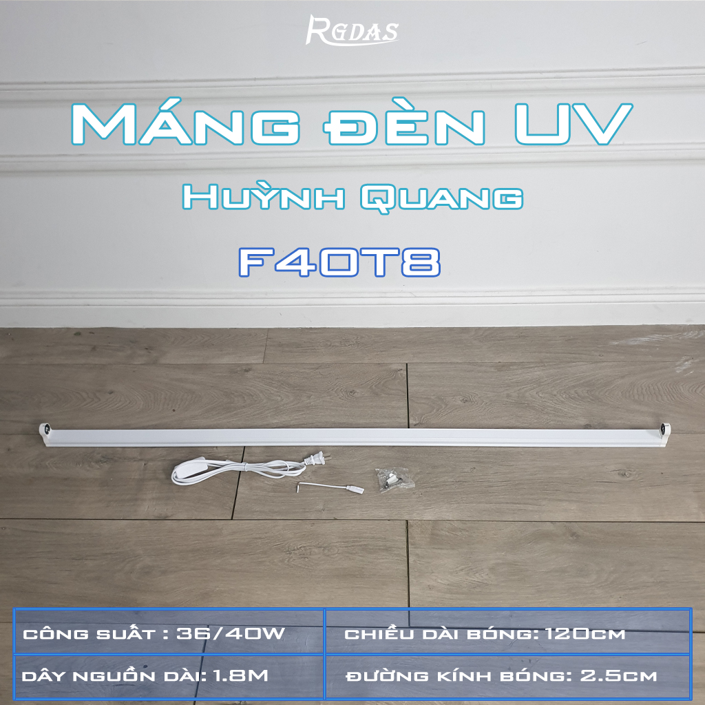 Máng đèn huỳnh quang UV cực tím đầy đủ kích thước dây nguồn dài 1.5m