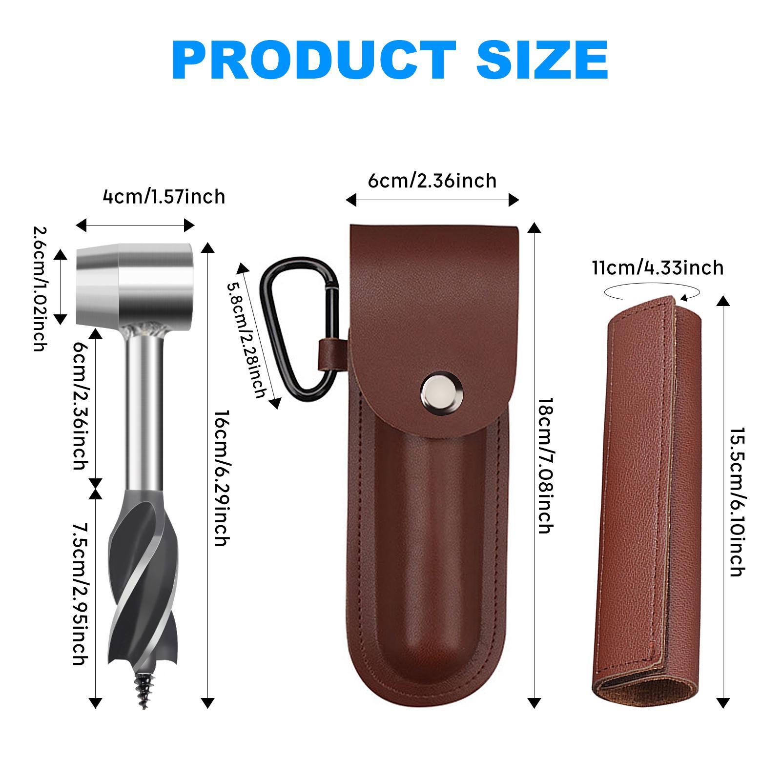 2 Piece Wood Auger Drill Bit Hand Auger Wrench with Carabiner for Bushcraft Backpack, Camping, Wood Peg, Woodworking, Emergency Tool