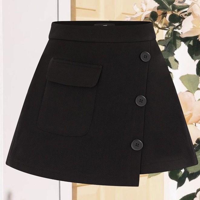 Quần váy cạp cao vạt chéo 3 cúc đen tingoan SOFT GLAM SKORT /BL