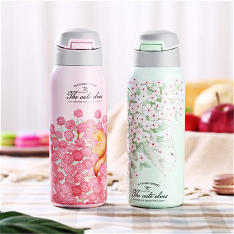 Dễ Thương Hoa Bé Gái Bình Giữ Nhiệt Treo Tường Đôi 304 Bình Giữ Nhiệt Chân Không Thép Không Gỉ Nữ Cách Nhiệt Termos Tumbler Bằng Silicone Ống Hút